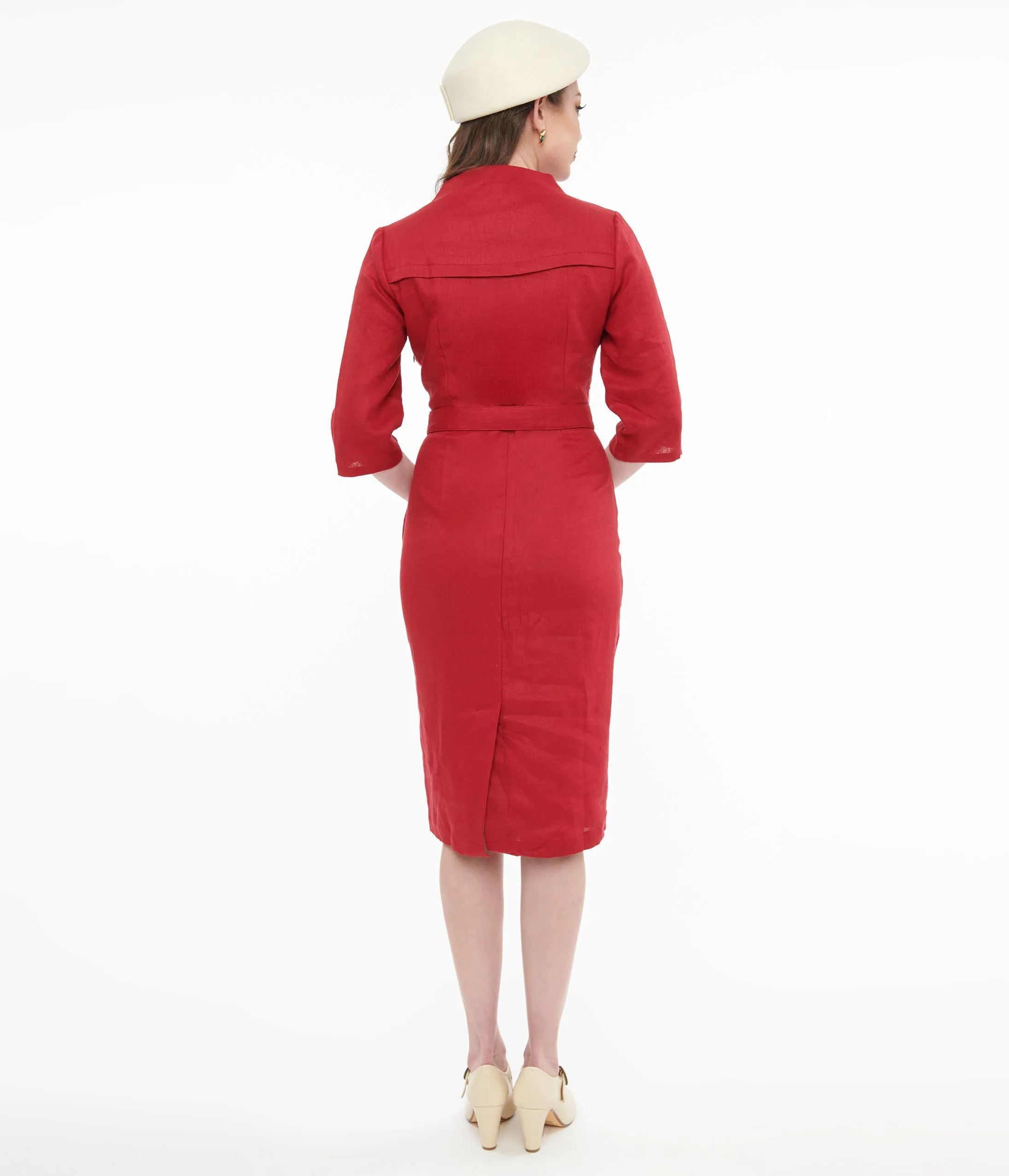 1950s Red Belted Wiggle Dress