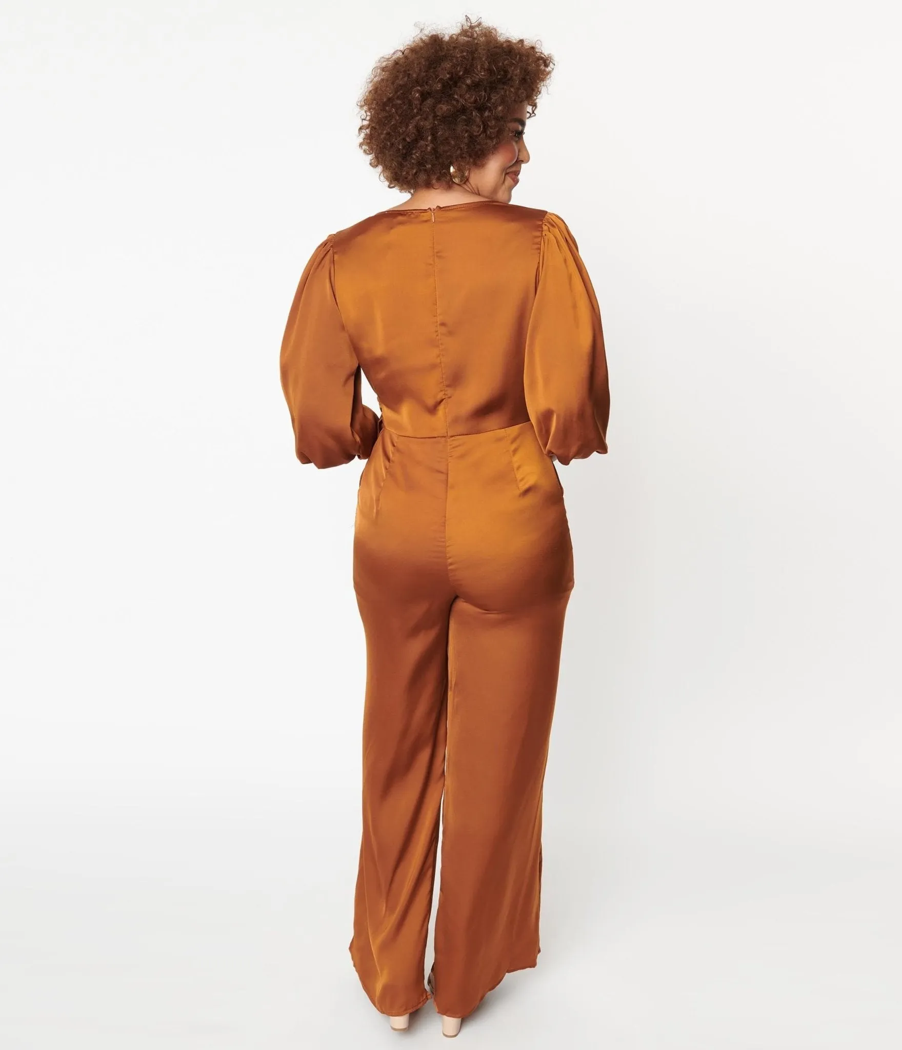 1970s Copper Satin Bow Jumpsuit