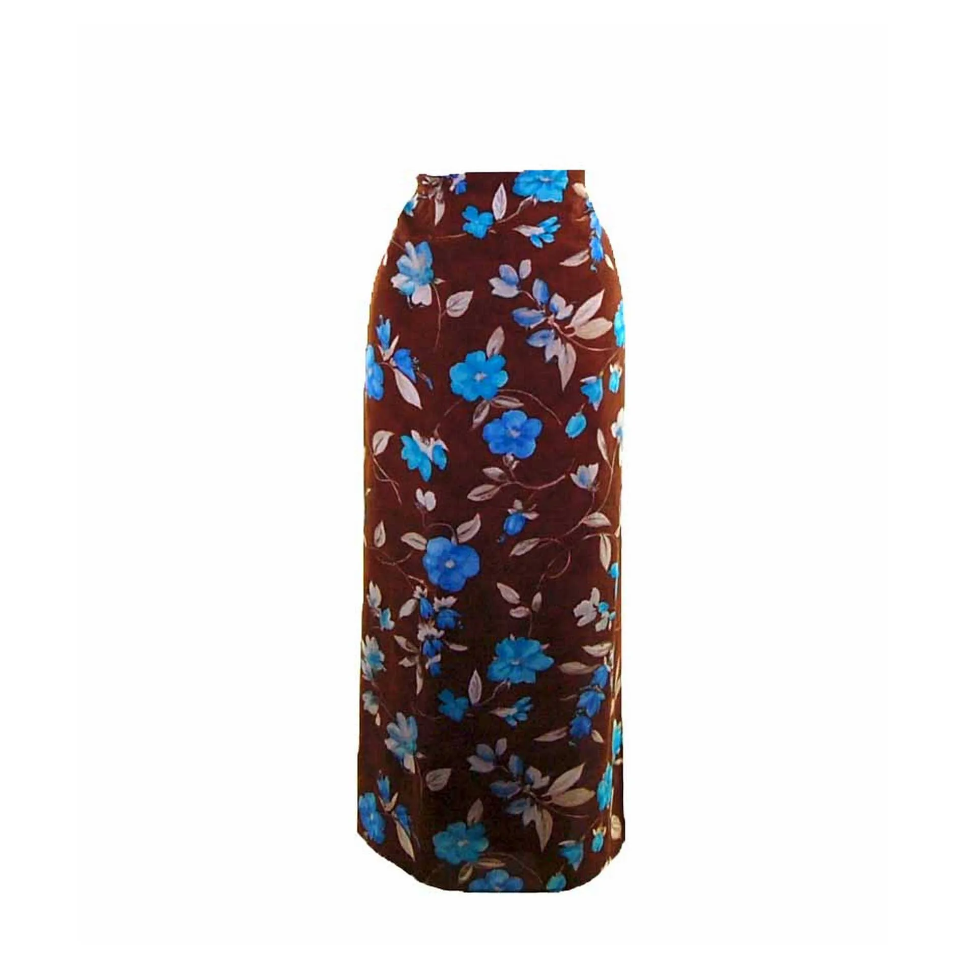 90s Brown Blue Floral Printed Wrap Skirt - 16