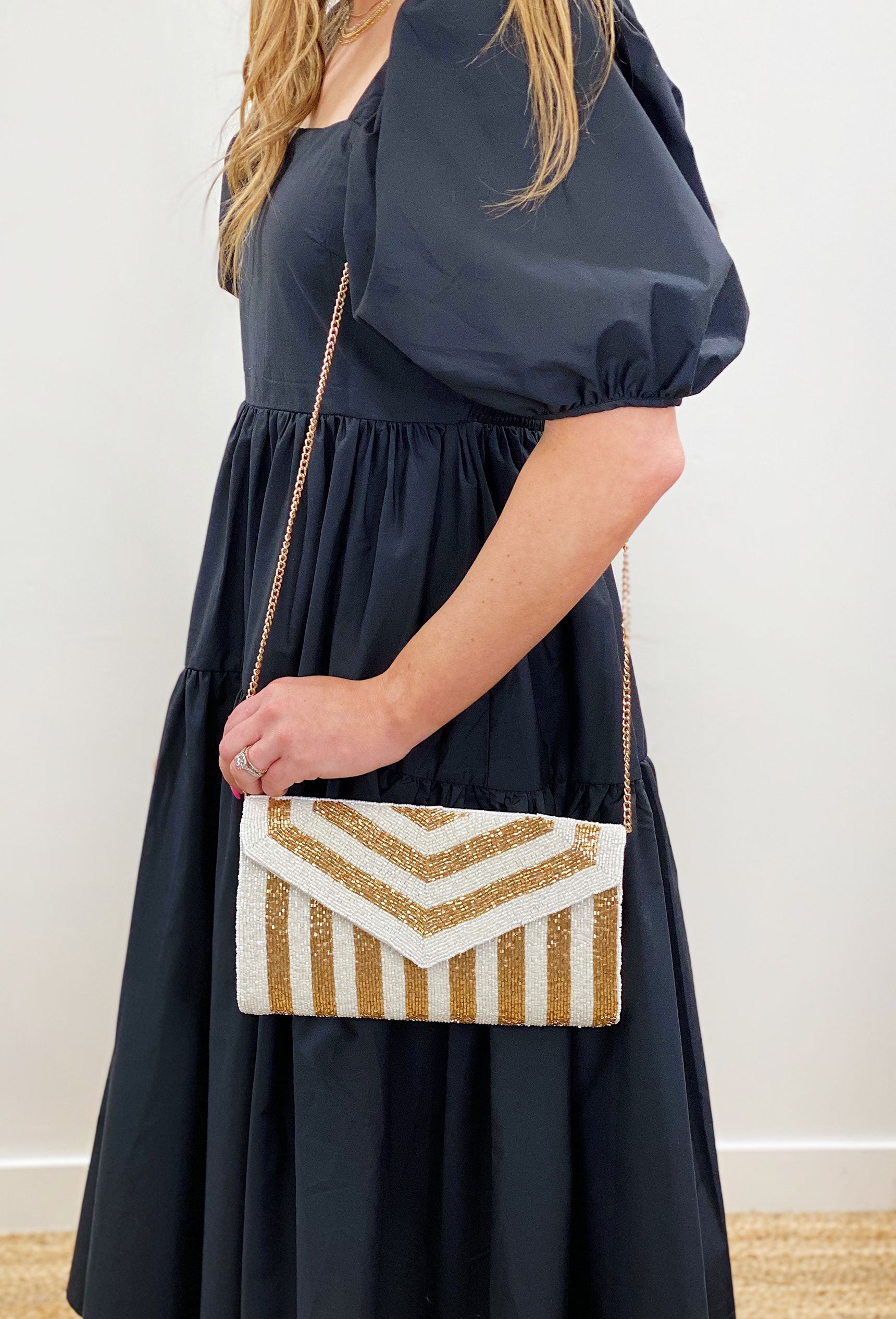 A Night Out Beaded Clutch in White