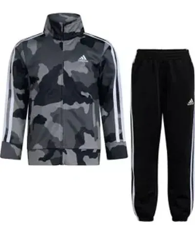 adidas Boys 4-7 2 Piece Camo Printed 3 Stripe Tricot Jacket Set