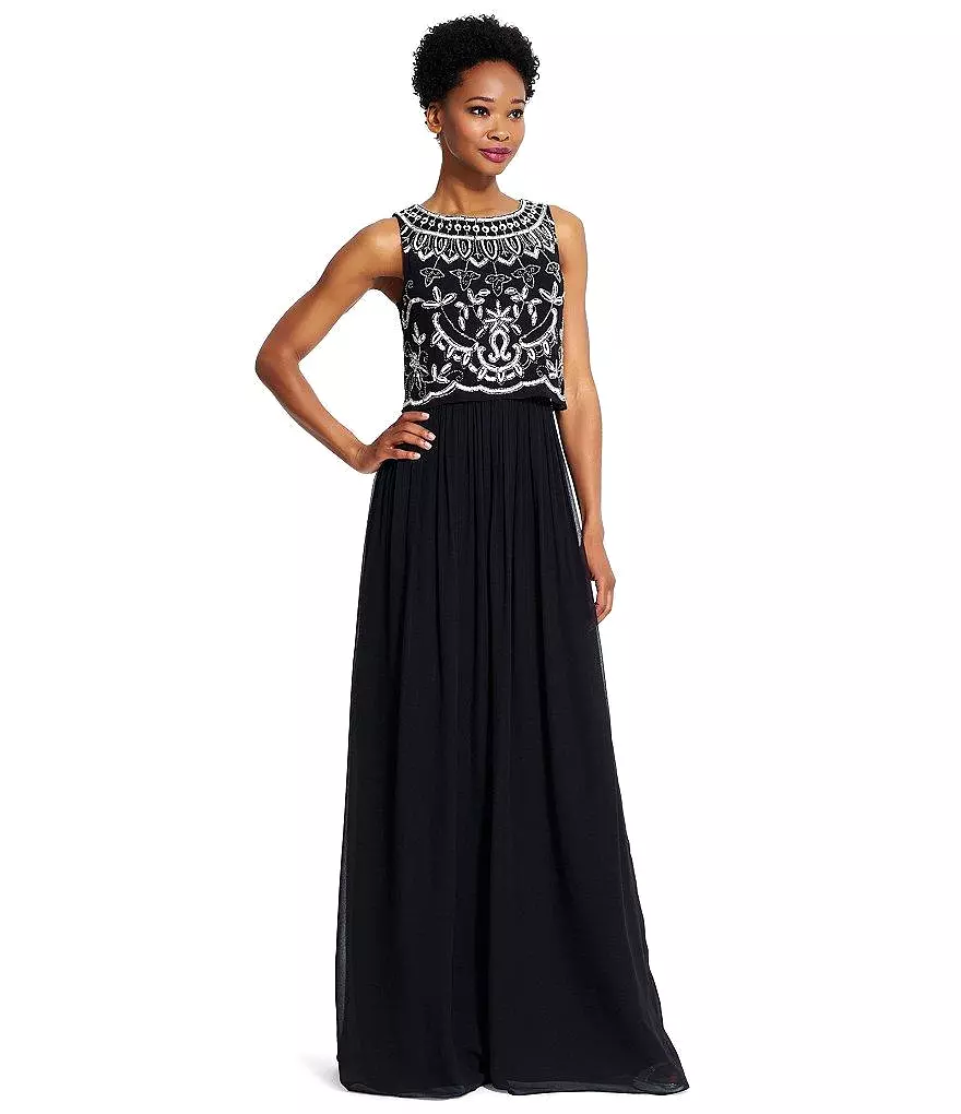 Adrianna Papell - Sequined Bateau Neck Dress 91928840