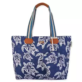 Aitana Linen & Jute Shoulder Tote in Navy Turtles