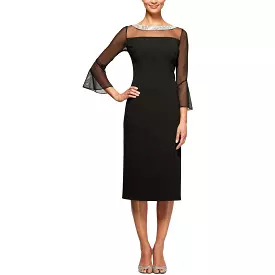 Alex Evenings Womens Petites Embellished Knee-Length Shift Dress