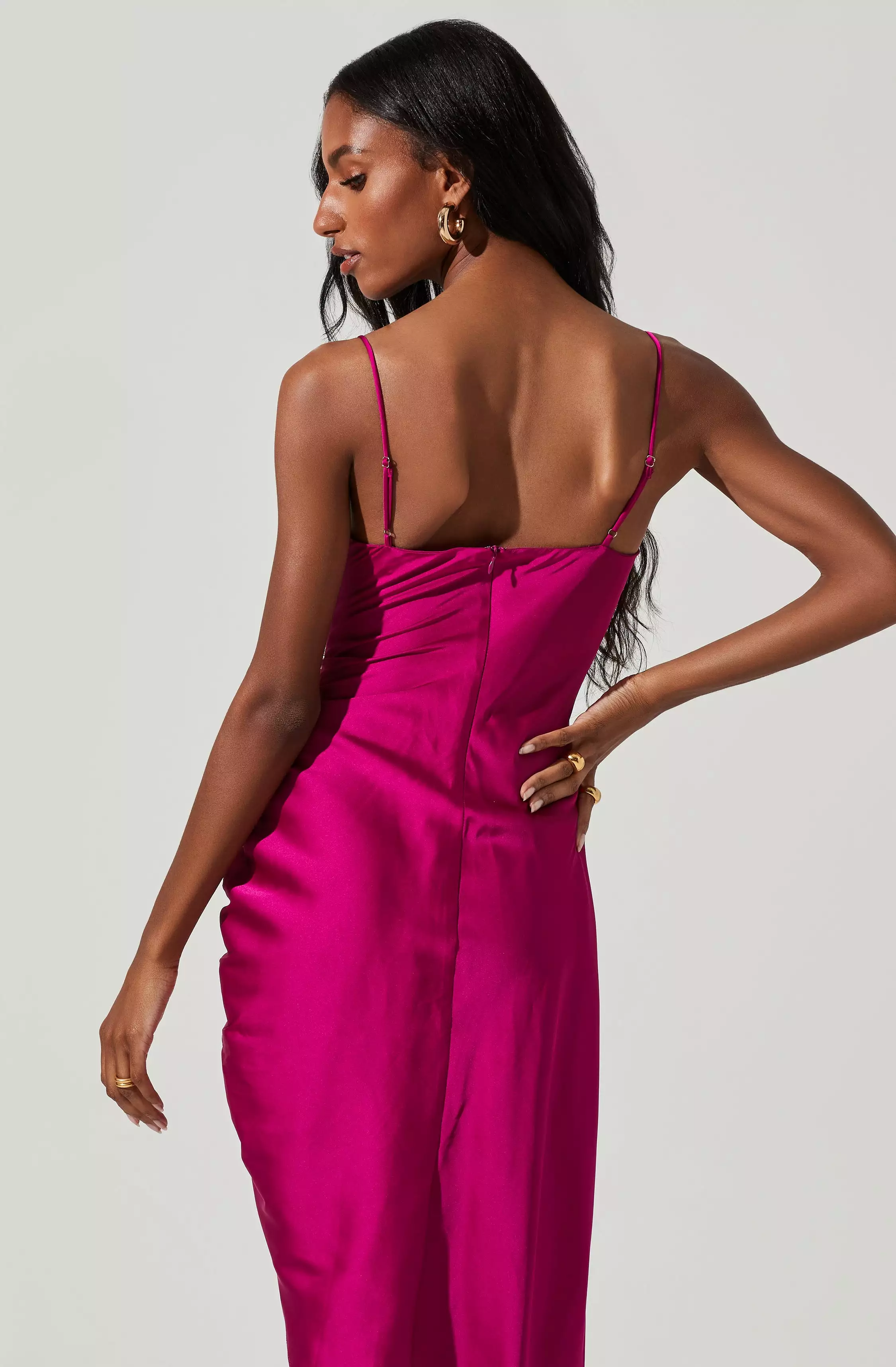 Anika Satin Rhinestone Embellished Midi Dress