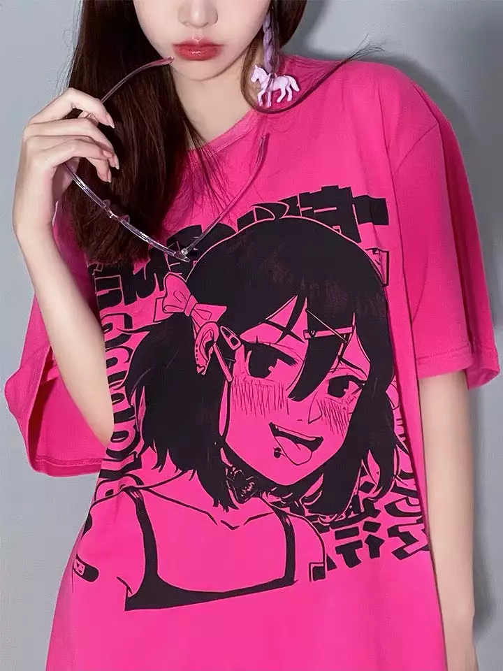 Anime girl hot pink oversized t-shirt