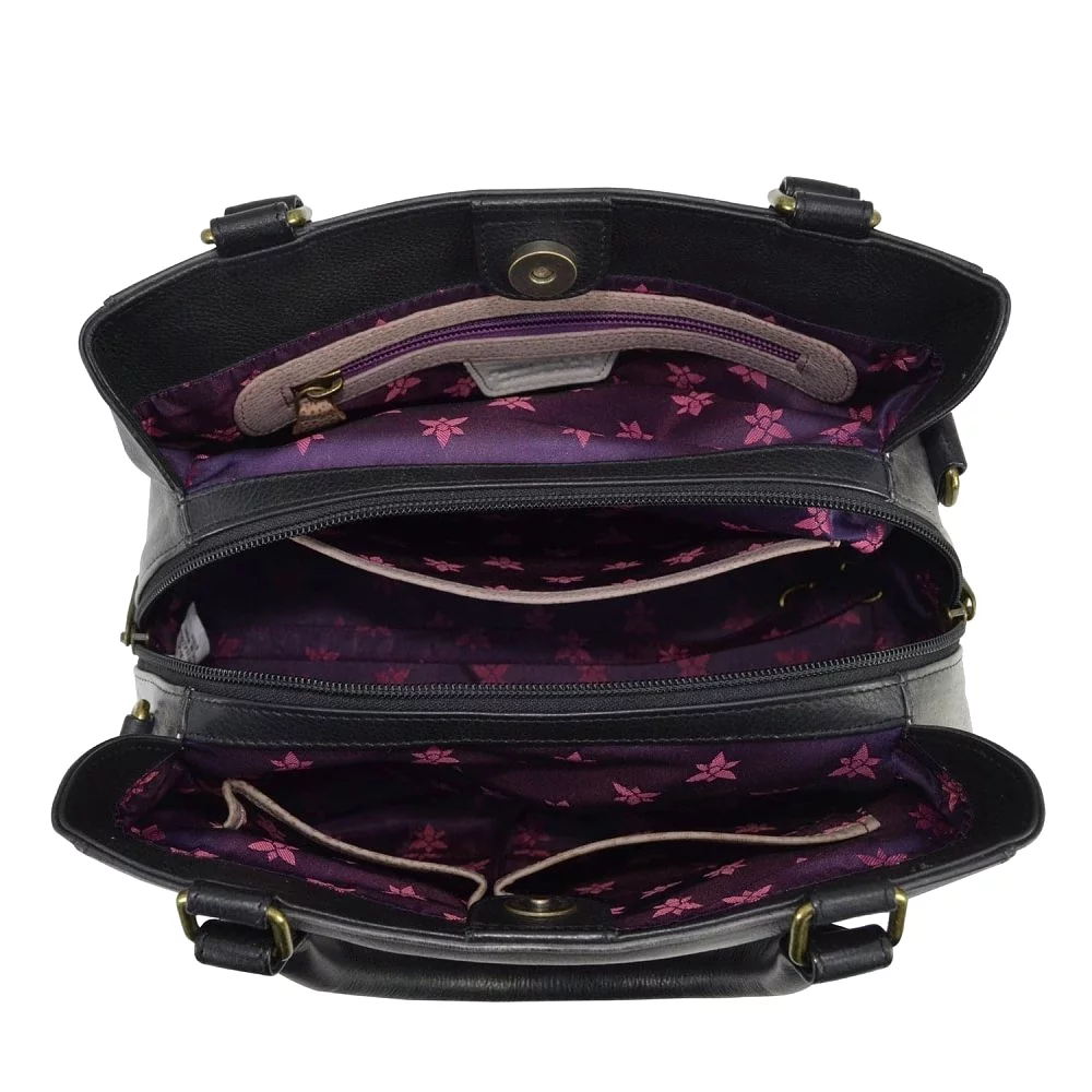 Anuschka Multi Compartment Satchel Handbag 690 - Calaveras de Azúcar