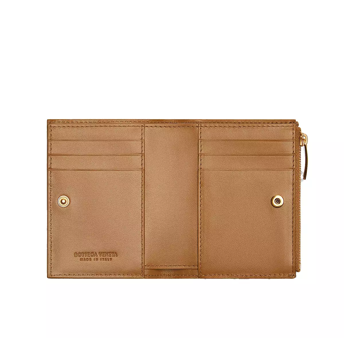 Bi-Fold Zip Wallet Intrecciato, Caramel