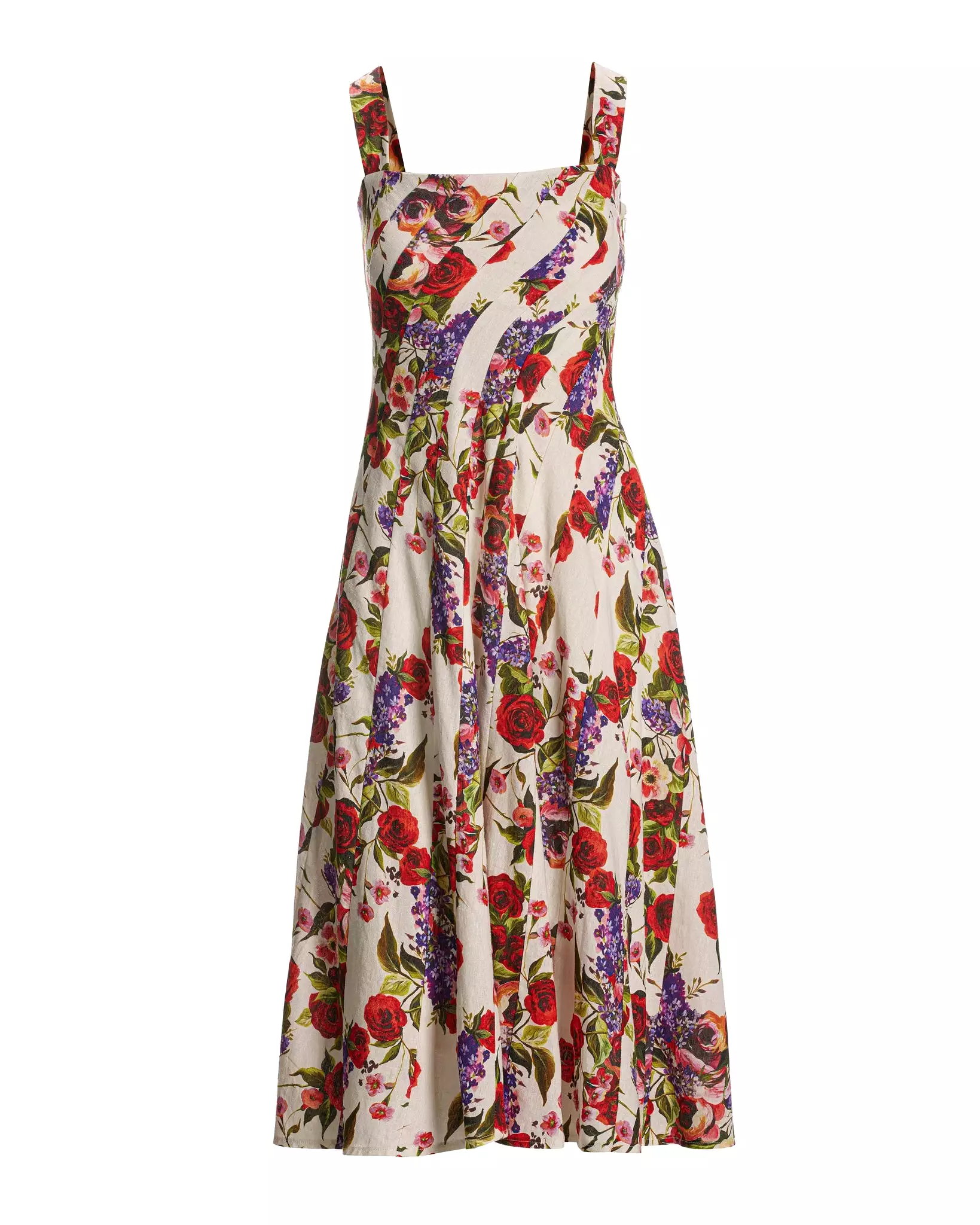 Bias Cut Print Inset Fit and Flare Midi Dress Red Multi