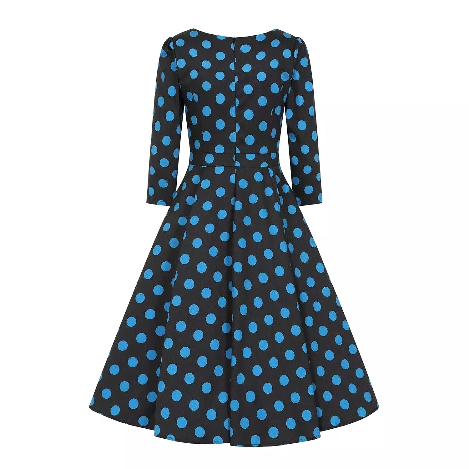 Black And Blue Polka Dot Vintage 50s 3/4 Sleeve Swing Tea Dress