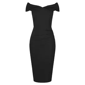 Black Cap Sleeve Crossover Top Bardot Wiggle Dress