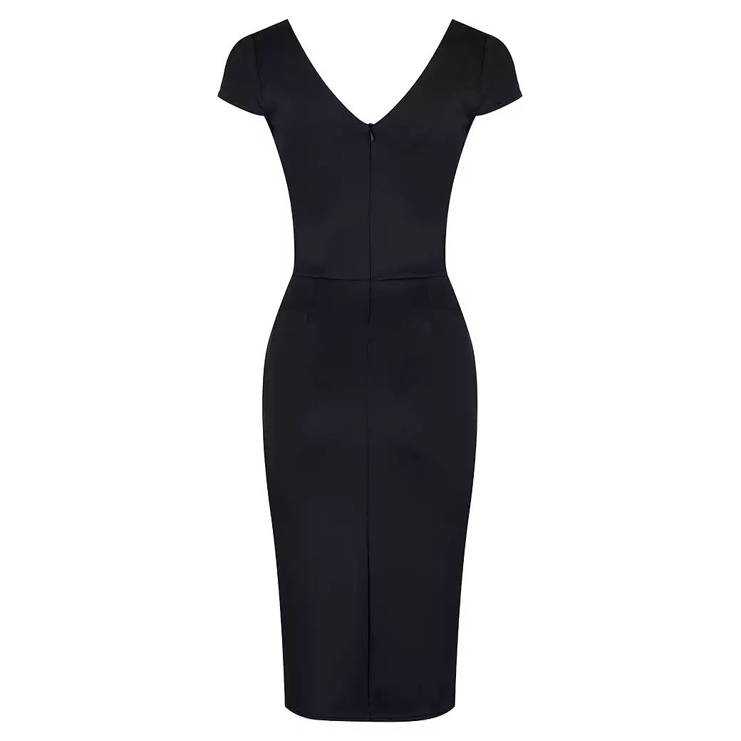 Black Capped Sleeve Bodycon Pencil Wiggle Dress