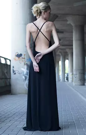 Black Plunging Neckline Dress