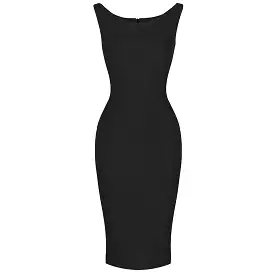 Black Sleeveless 1940s Hollywood Style Bodycon Wiggle Dress