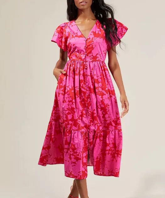 Blissa Midi Dress - Cherry/Fuchsia