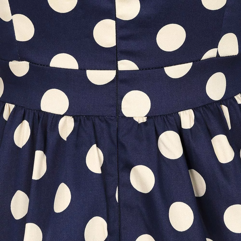 Blue And Cream Polka Dot Vintage 50s 3/4 Sleeve Swing Tea Dress