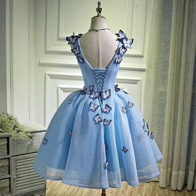 Blue Floral Prom Dress,  Elegant Short Party Dress