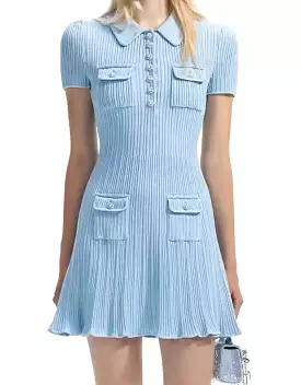 Blue Short Sleeve Mini Knit Dress