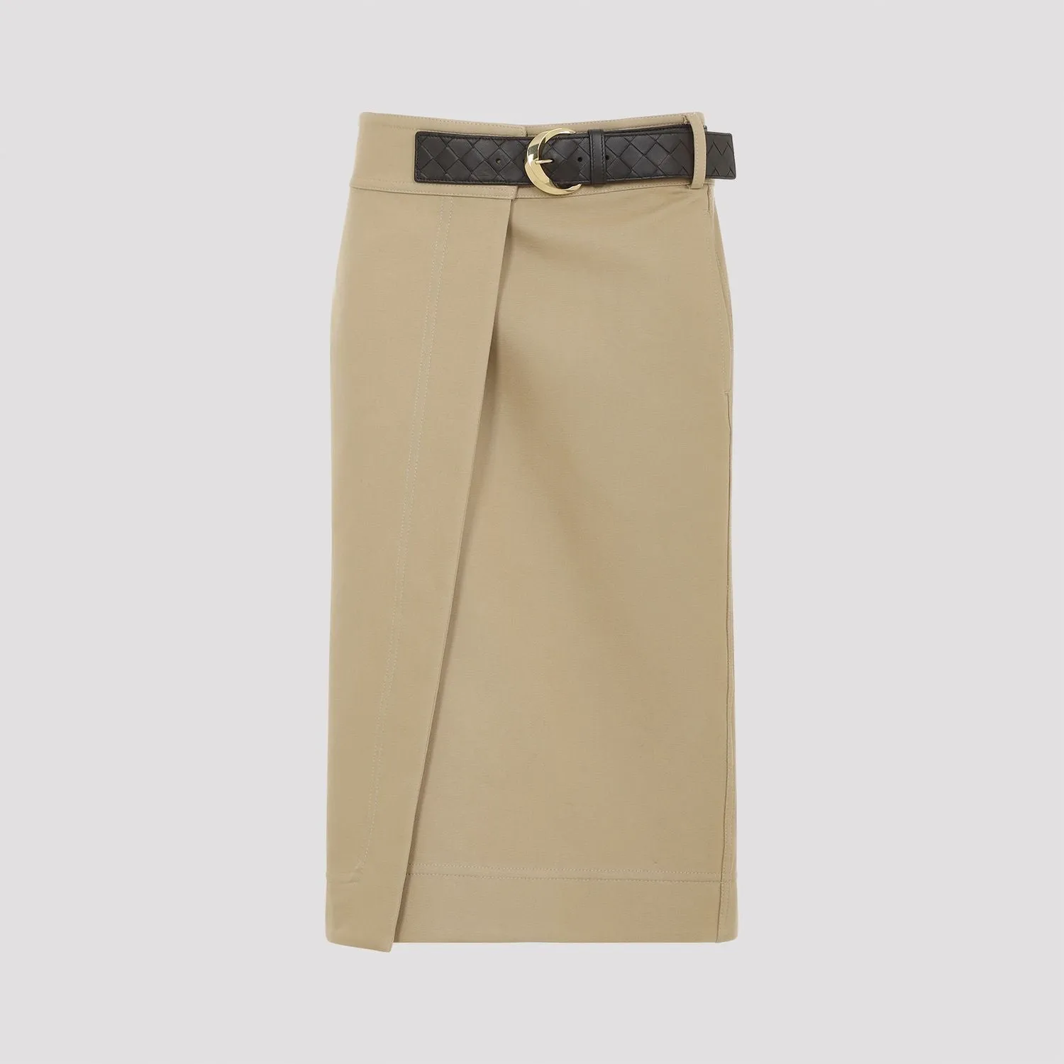 BOTTEGA VENETA Chic Cotton Wrap Mini Skirt with Buckle Accent