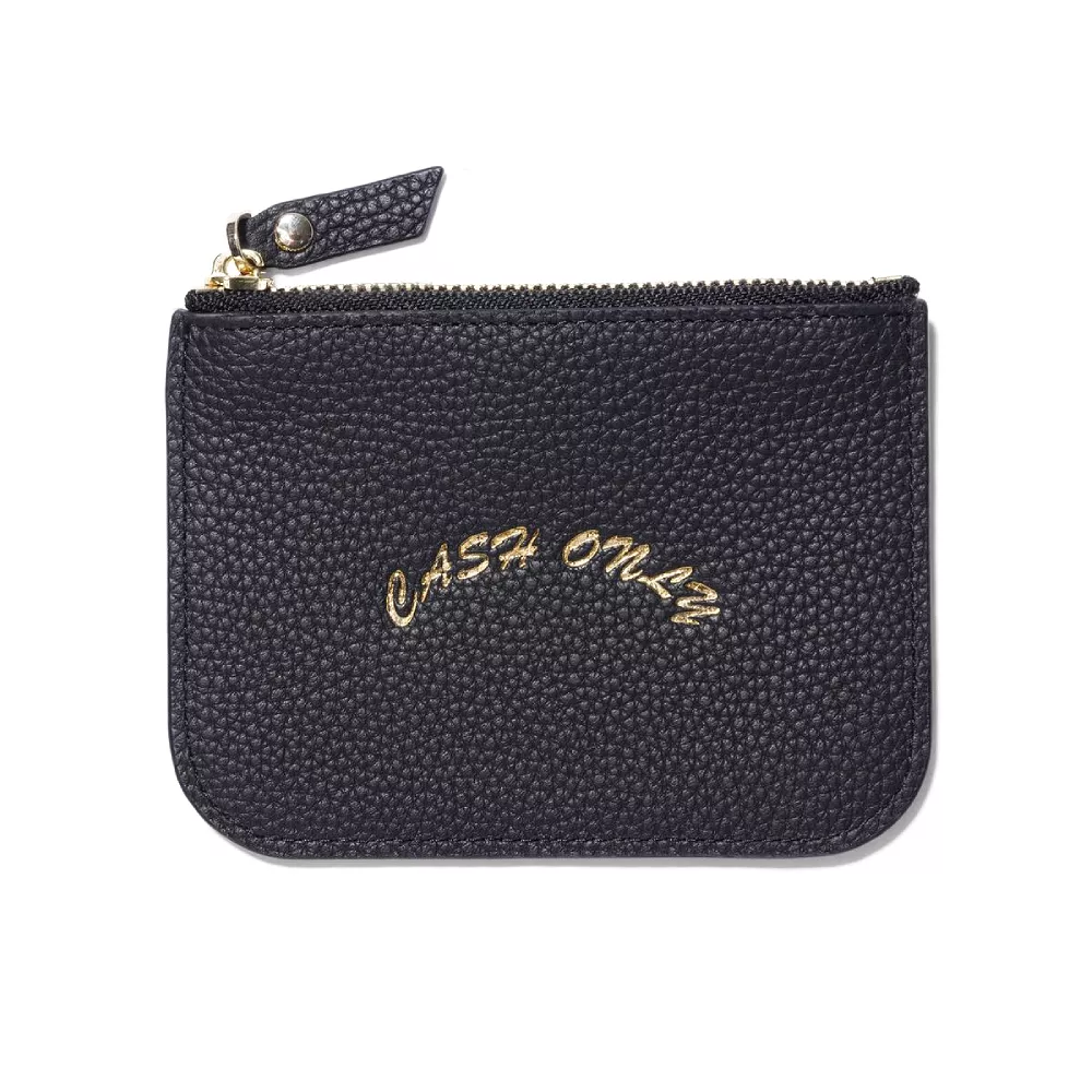 Cash Only Leather Zip Wallet Black