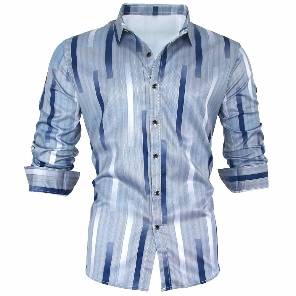 Casual Vintage Fashion Designer Striped Slim Fit Long Sleeve Shirt for Men