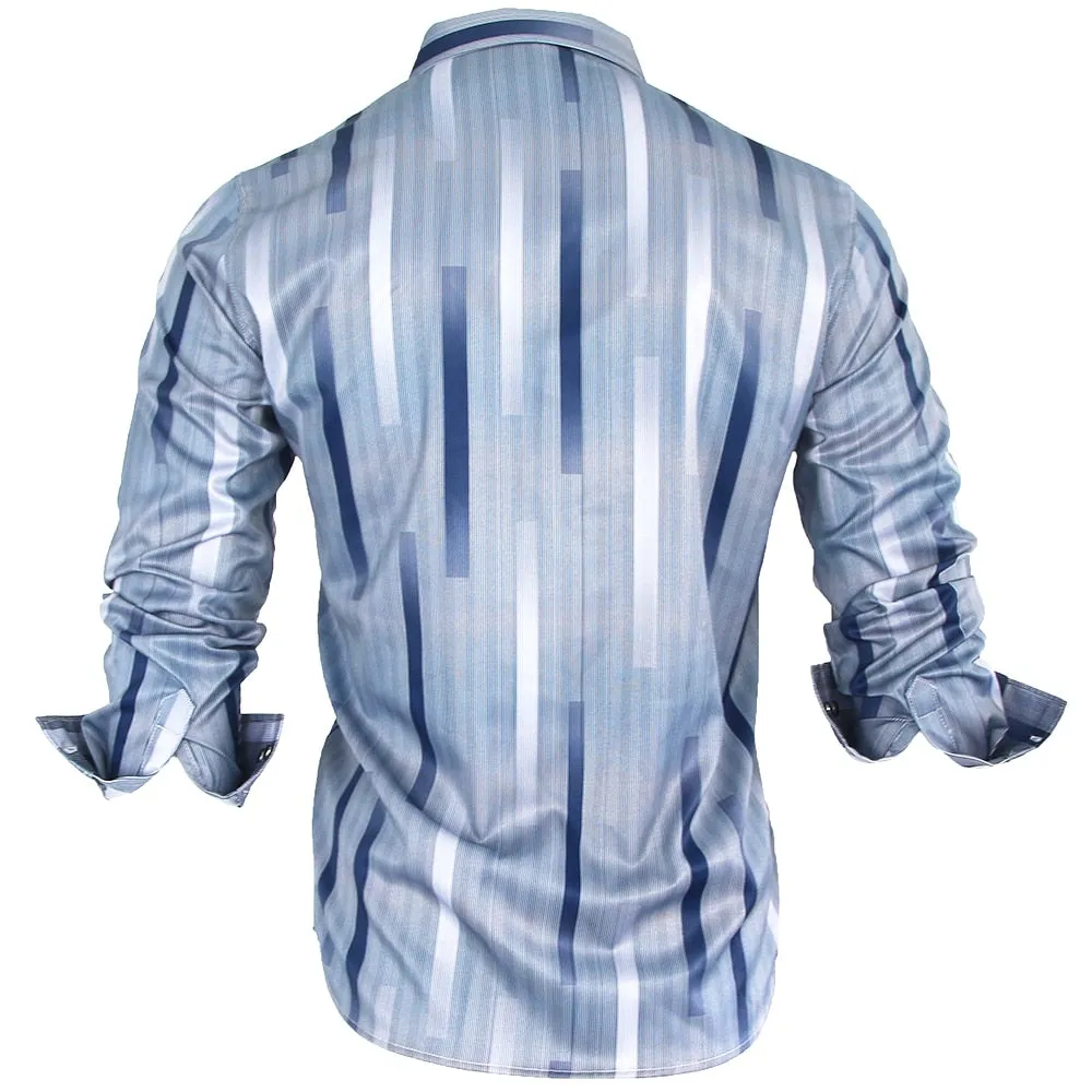 Casual Vintage Fashion Designer Striped Slim Fit Long Sleeve Shirt for Men