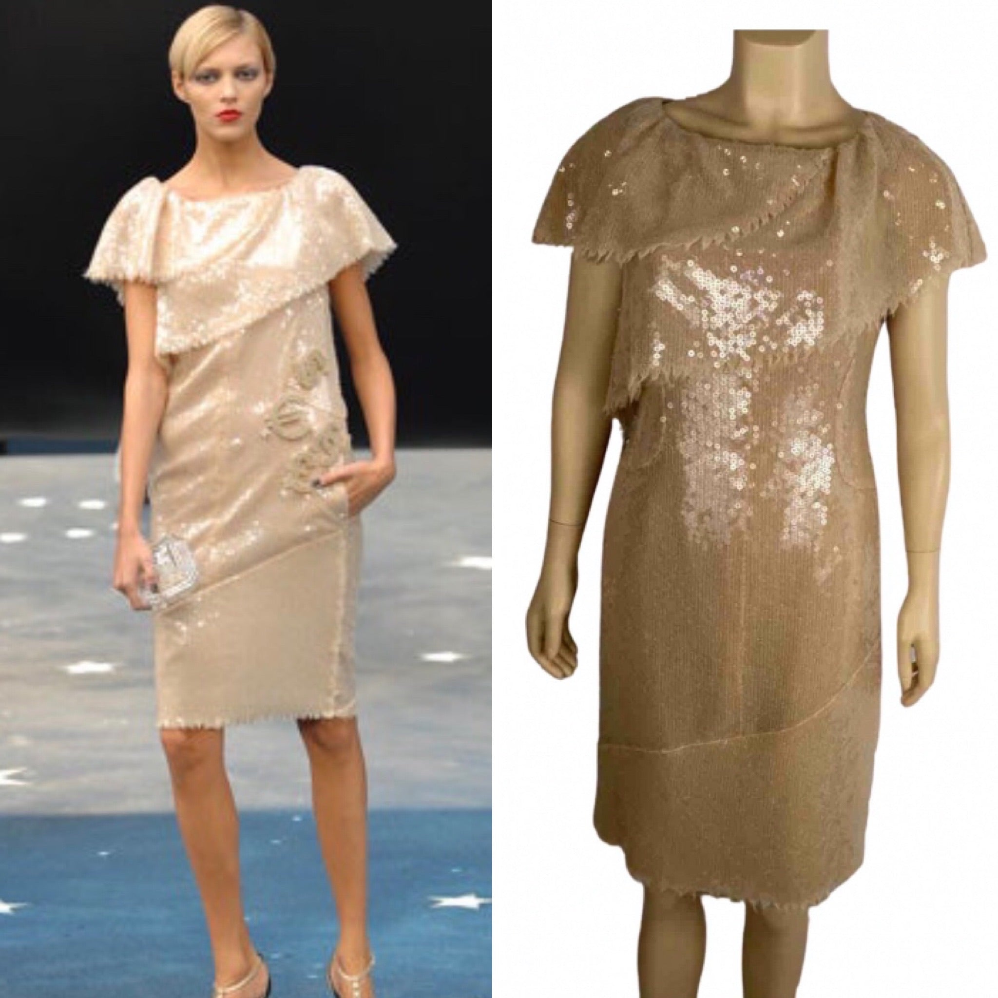 Chanel 08P 2008 Spring Beige Sequin Cocktail Dress FR 36 US 4