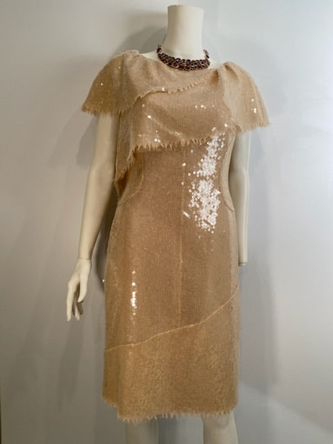 Chanel 08P 2008 Spring Beige Sequin Cocktail Dress FR 36 US 4