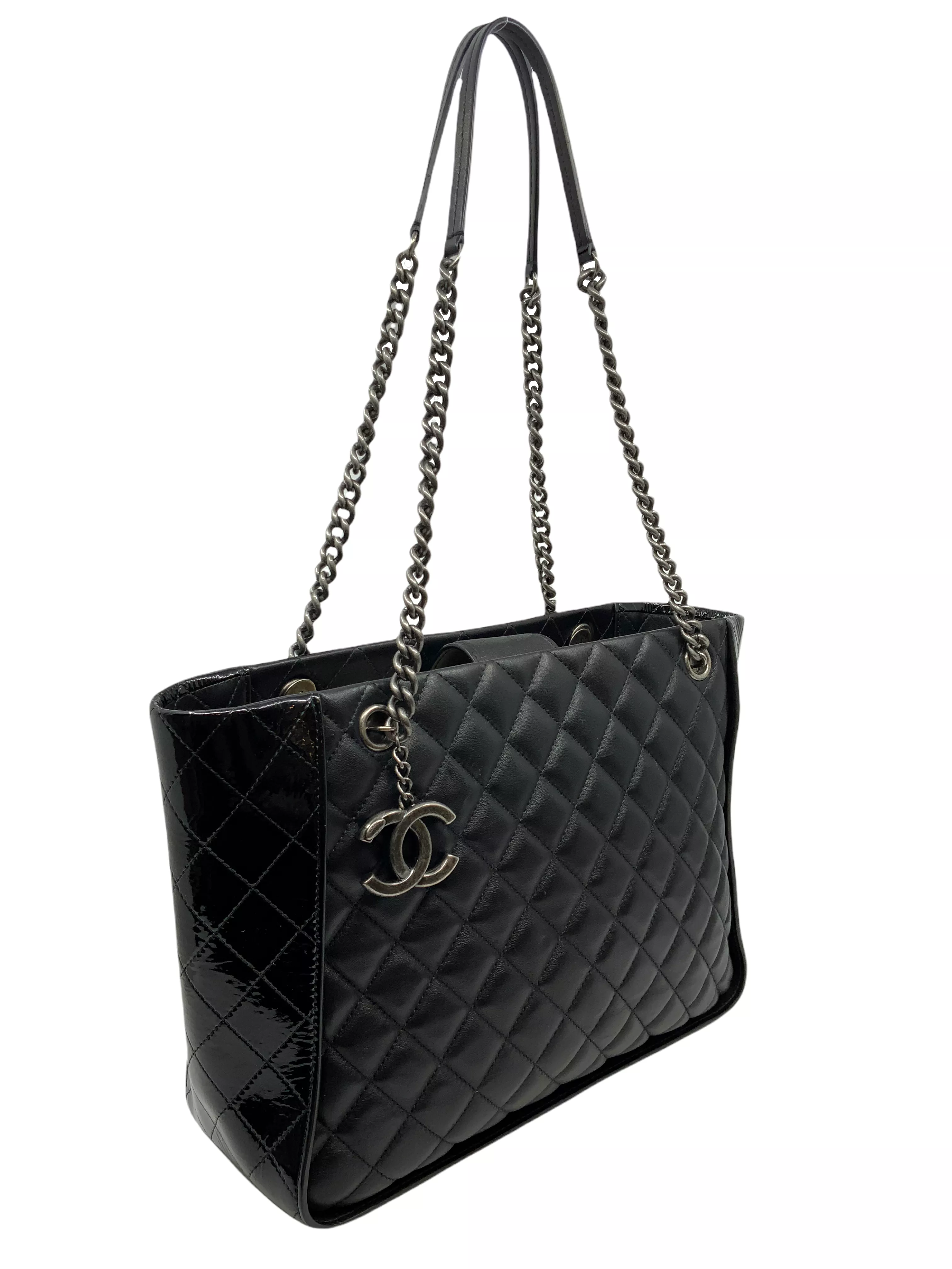 Chanel CC Charm Quilted Lambskin Patent Leather Tote