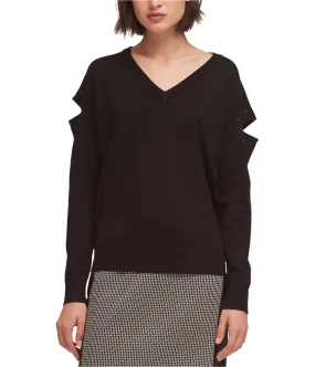 Dkny Womens Beaded Cutout Pullover Sweater