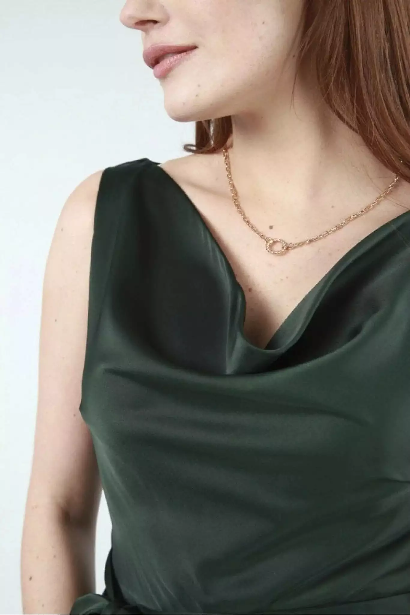 Double Second Green Belted Cowl Neck Dress