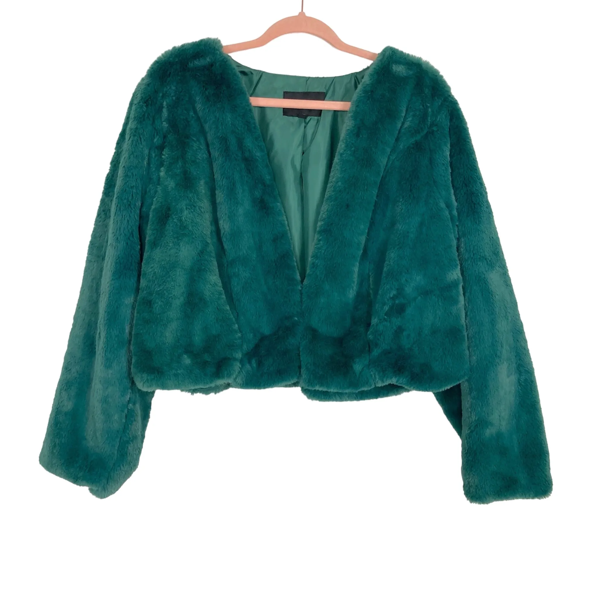 Eloquii Green Faux Fur Hook & Eye Closure Cropped Coat- Size 14/16 (sold out online)