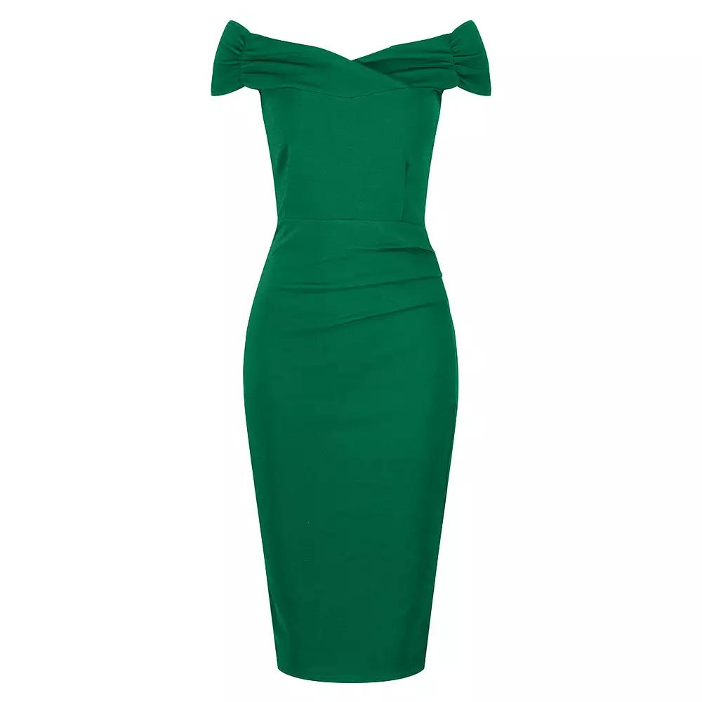 Emerald Green Cap Sleeve Crossover Top Bardot Wiggle Dress