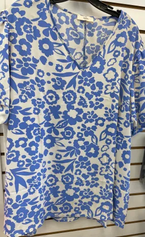 Entro blue and beige floral print