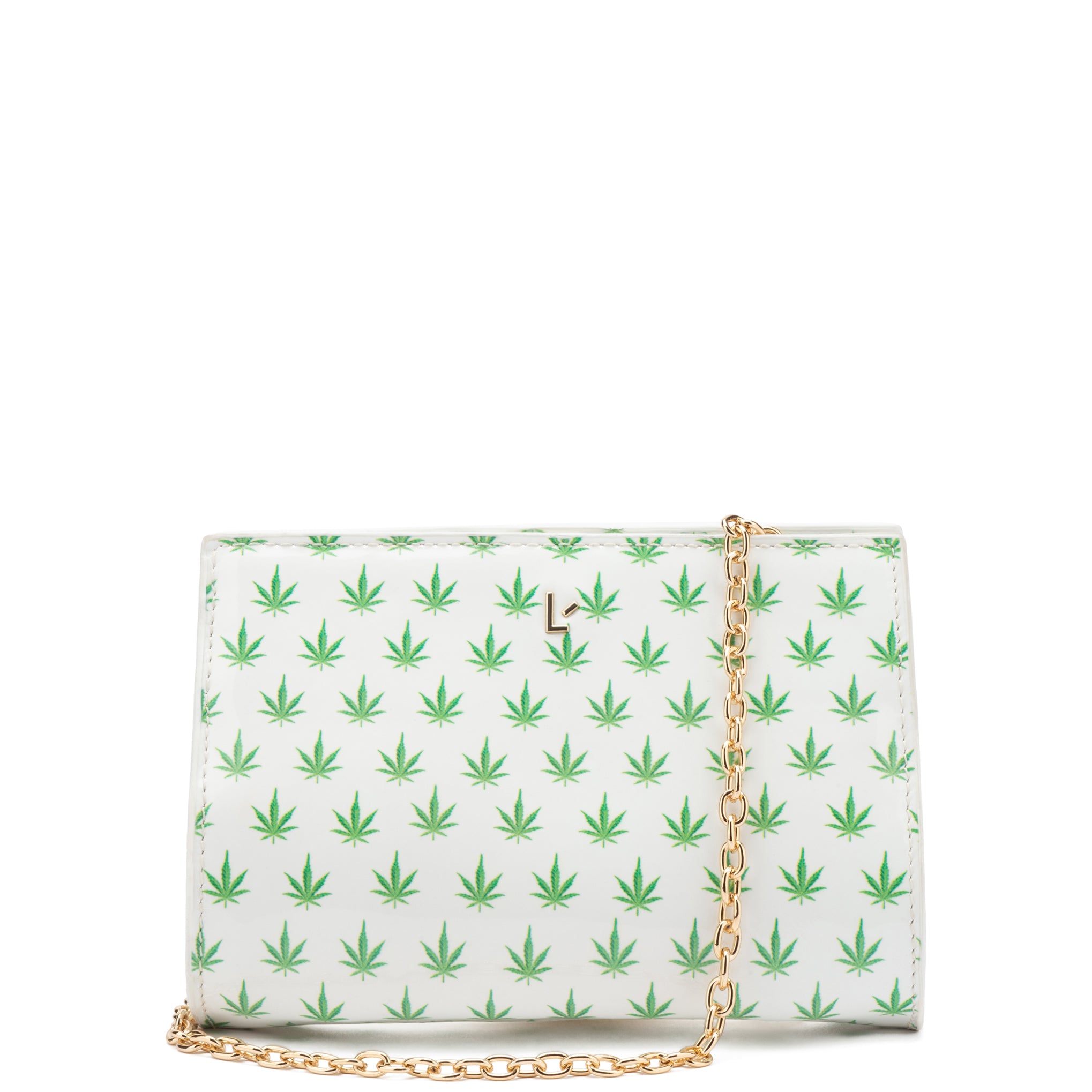 Erin Clutch In White Leaf Patent Leather