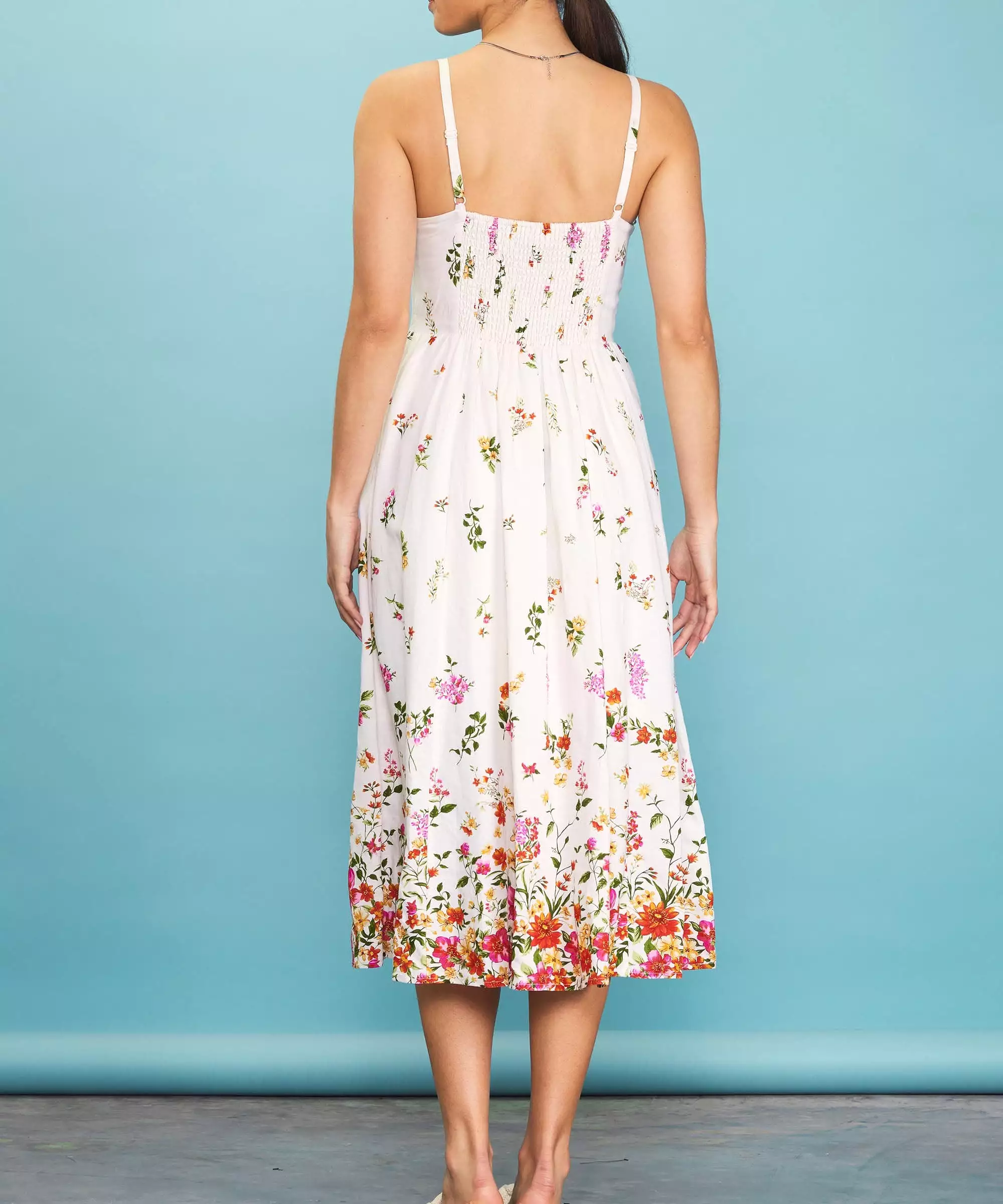 Floral Border Print Dress - Ivory/Red