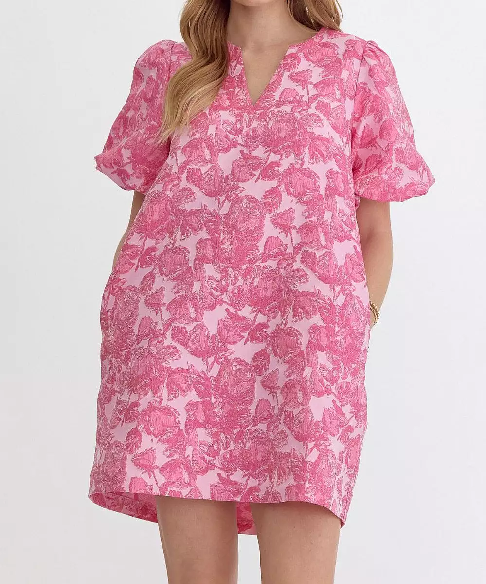 Floral Jacquard Dress - Pink