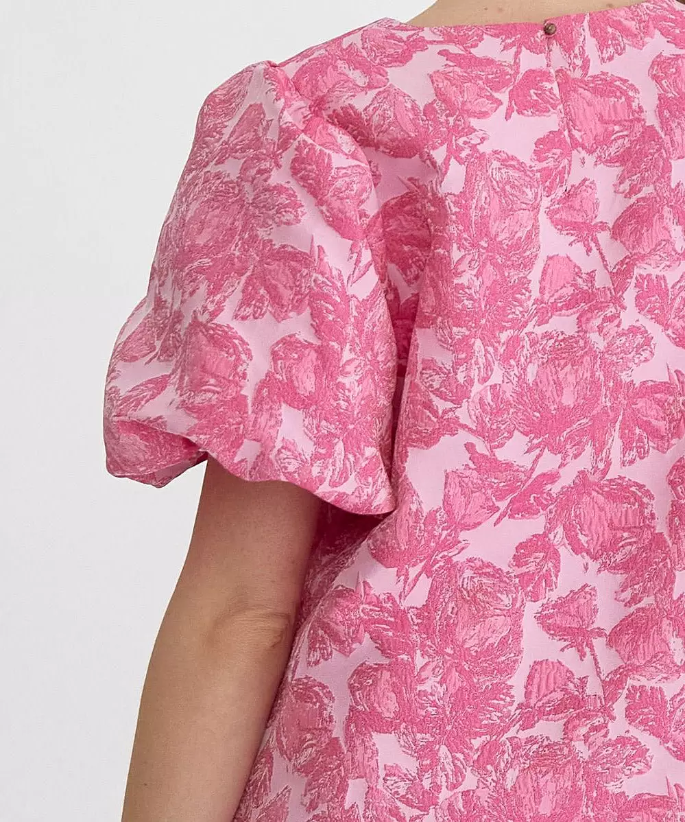 Floral Jacquard Dress - Pink