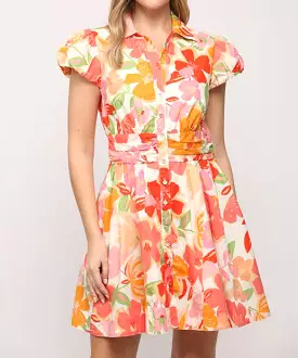 Floral Print Dress - Orange Multi