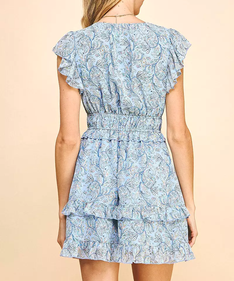 Floral Print Mini Dress - Blue Multi