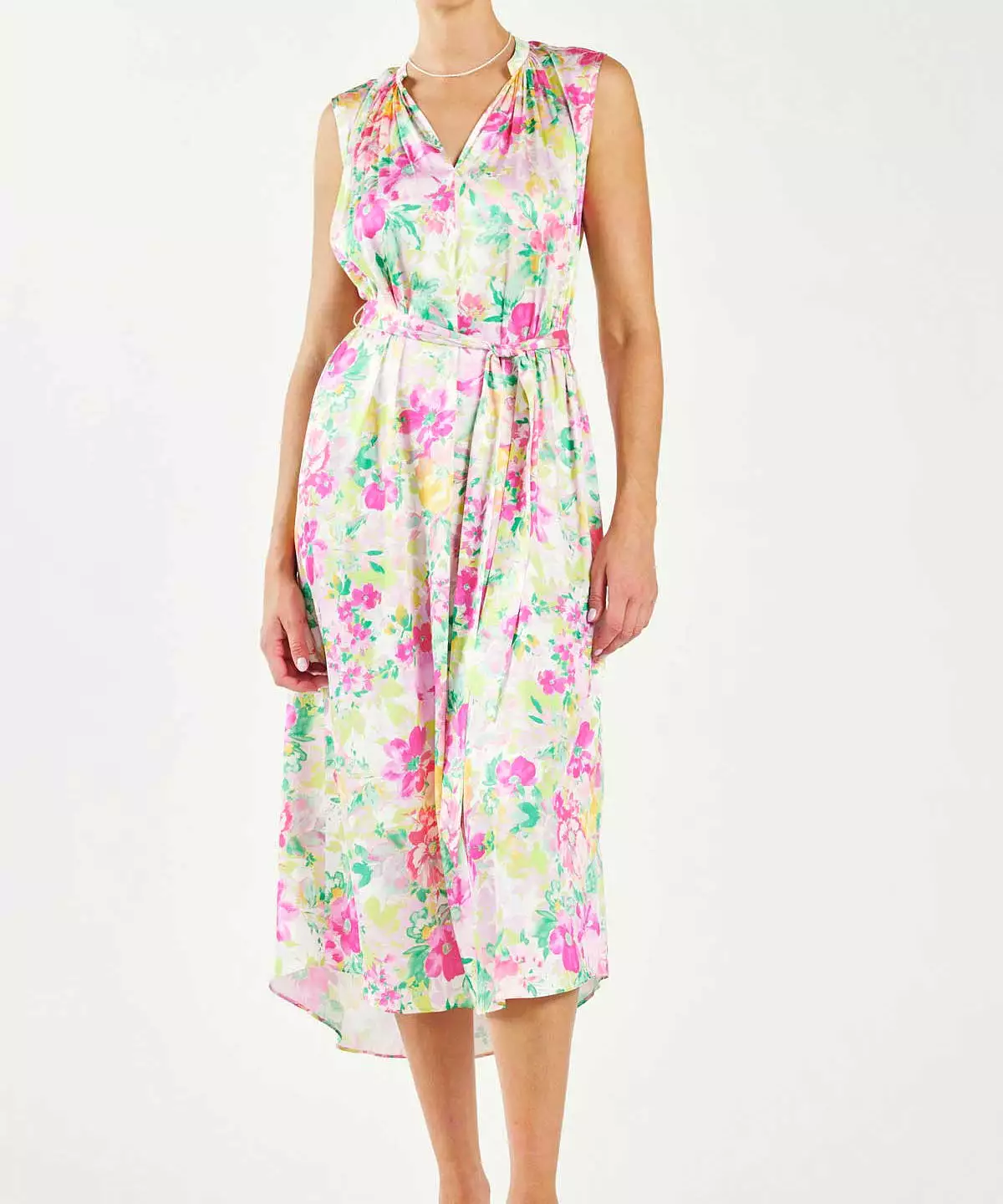 Floral Print Sleeveless Midi Dress - Pink Multi Floral