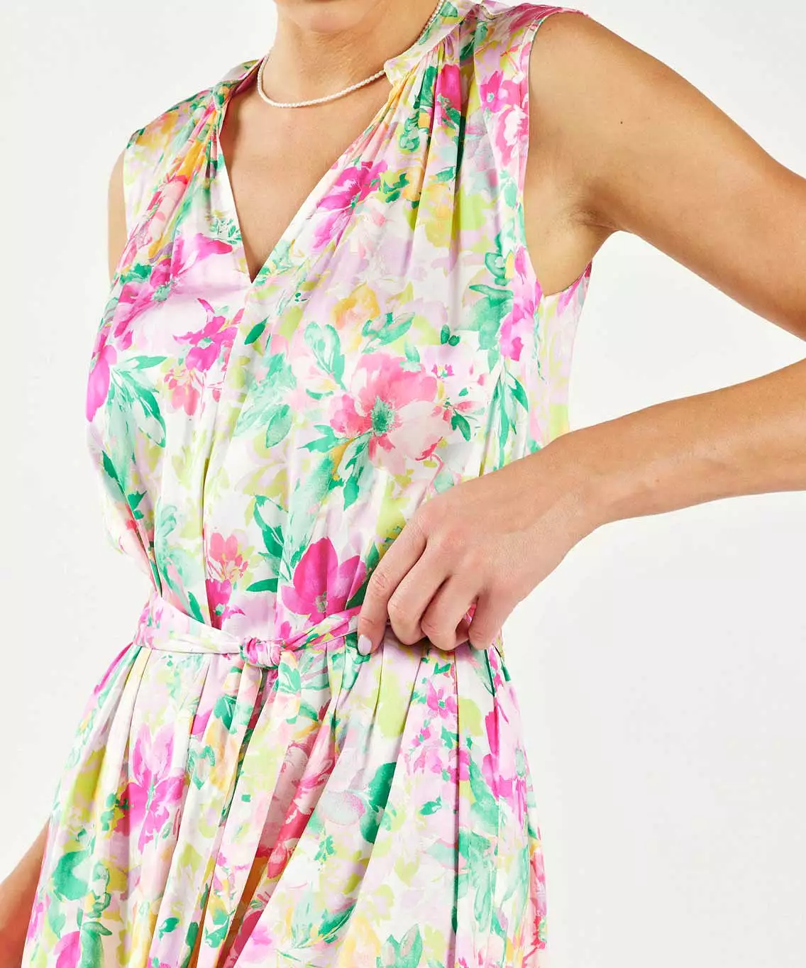 Floral Print Sleeveless Midi Dress - Pink Multi Floral