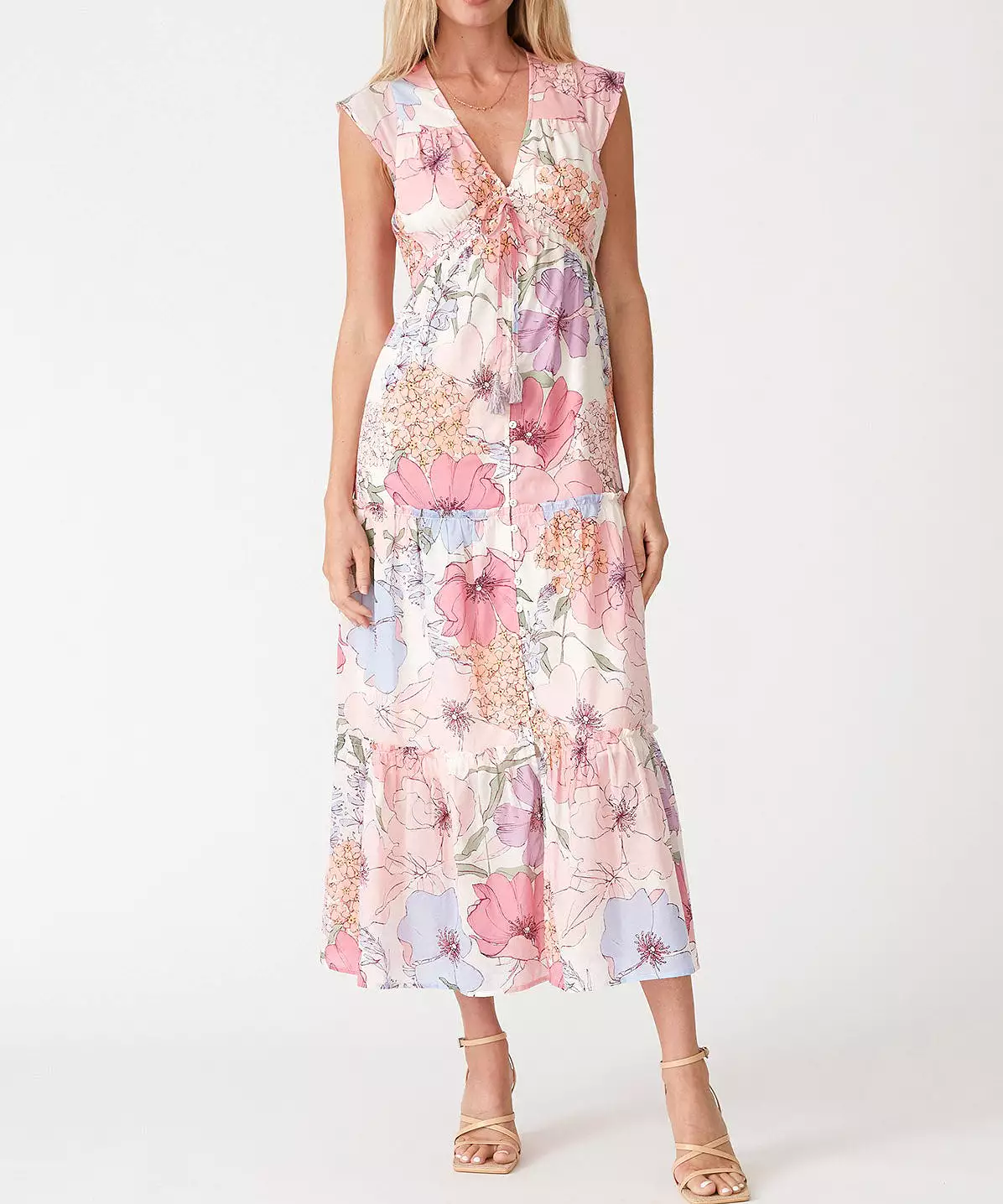 Floral Tiered Maxi Dress - Ivory/Natural