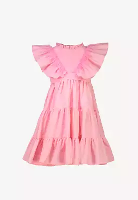 Frilled Feather Embellished Tiered Casual Dress