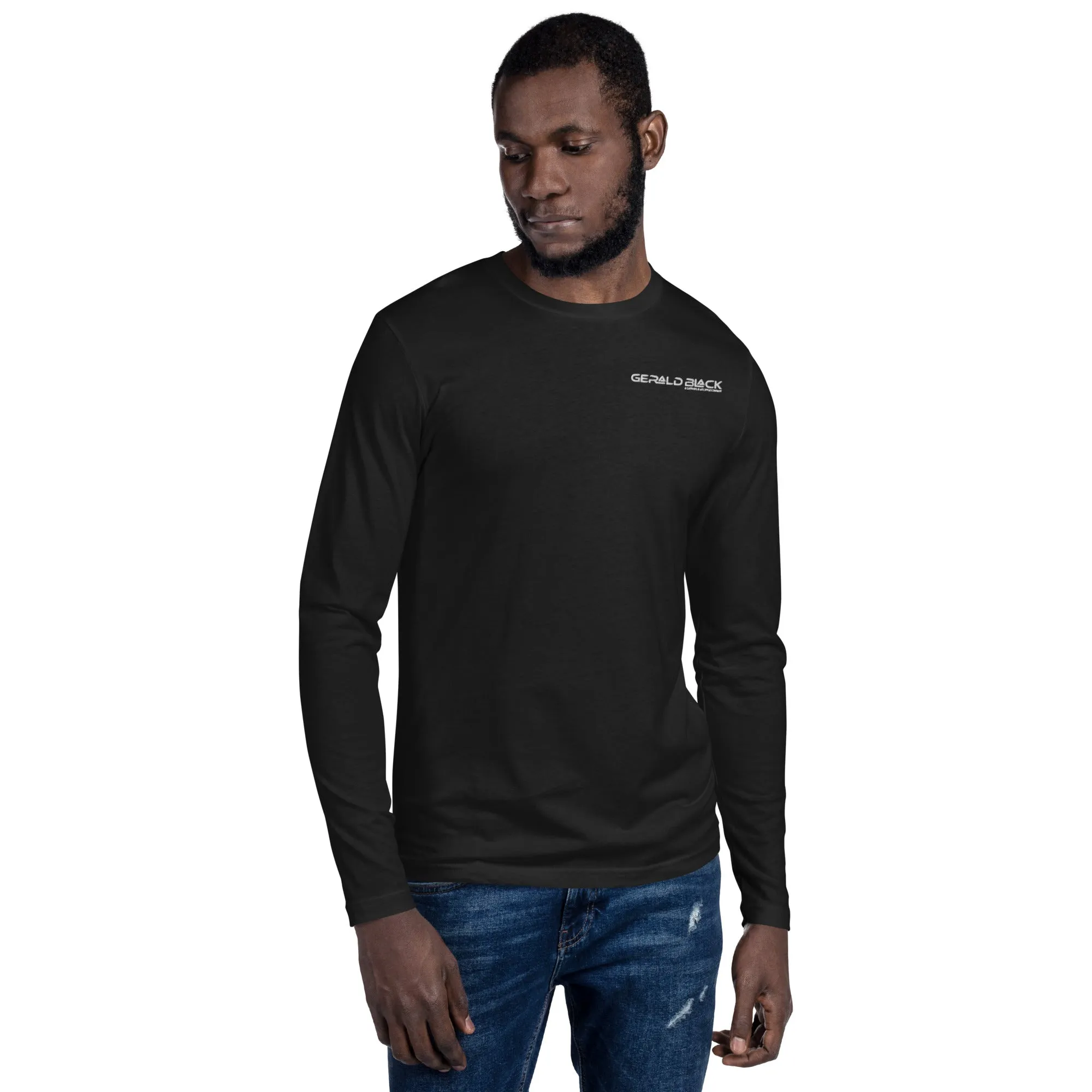 Gerald Black Cotton Black Long Sleeve Fitted Crew Statement T-Shirts