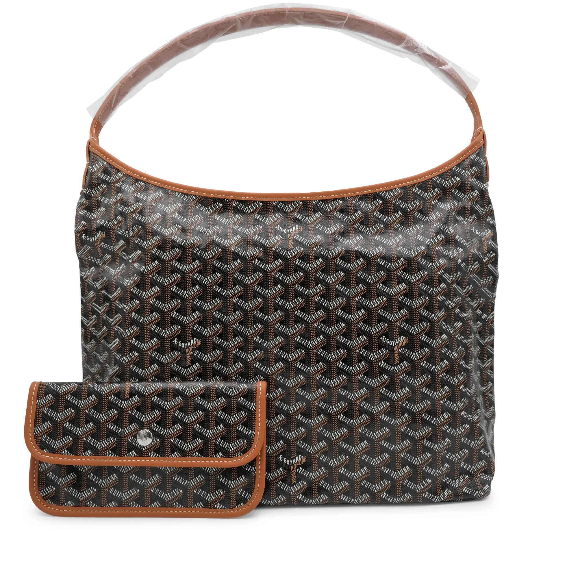 Goyard Black Goyardine Canvas and Tan Chevroches Calfskin Boheme Hobo Bag