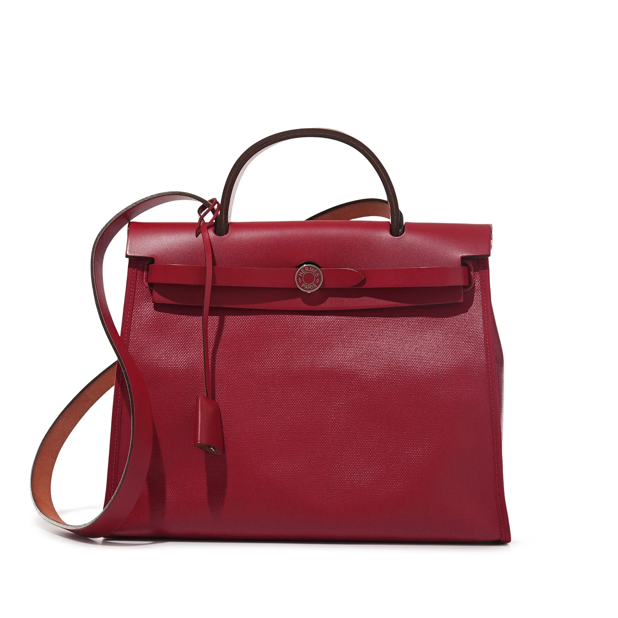 Hermès Rouge Piment Vache Hunter, Berline Canvas and Ecru Toile Herbag Zip 31 Enameled Palladium Hardware, 2019