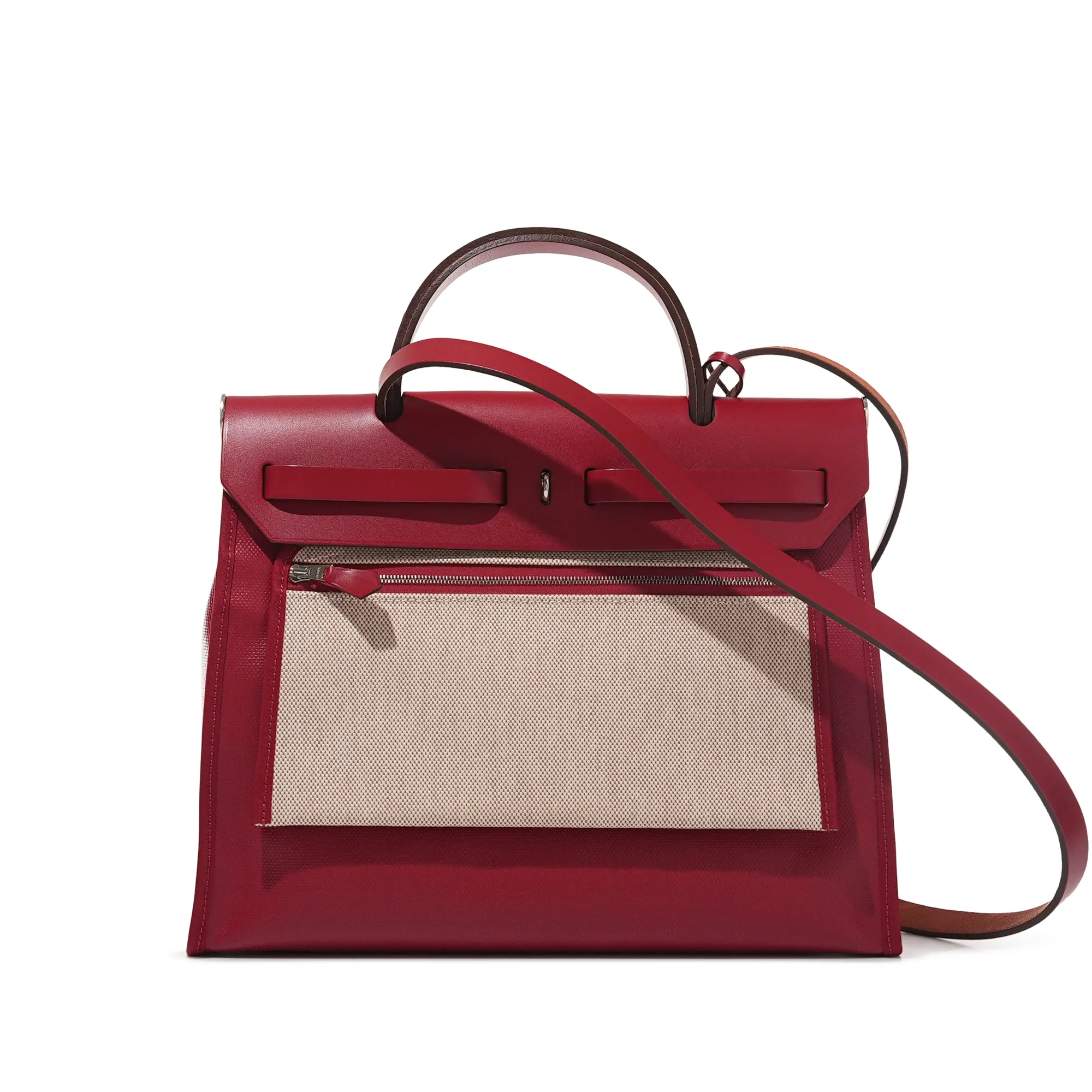 Hermès Rouge Piment Vache Hunter, Berline Canvas and Ecru Toile Herbag Zip 31 Enameled Palladium Hardware, 2019