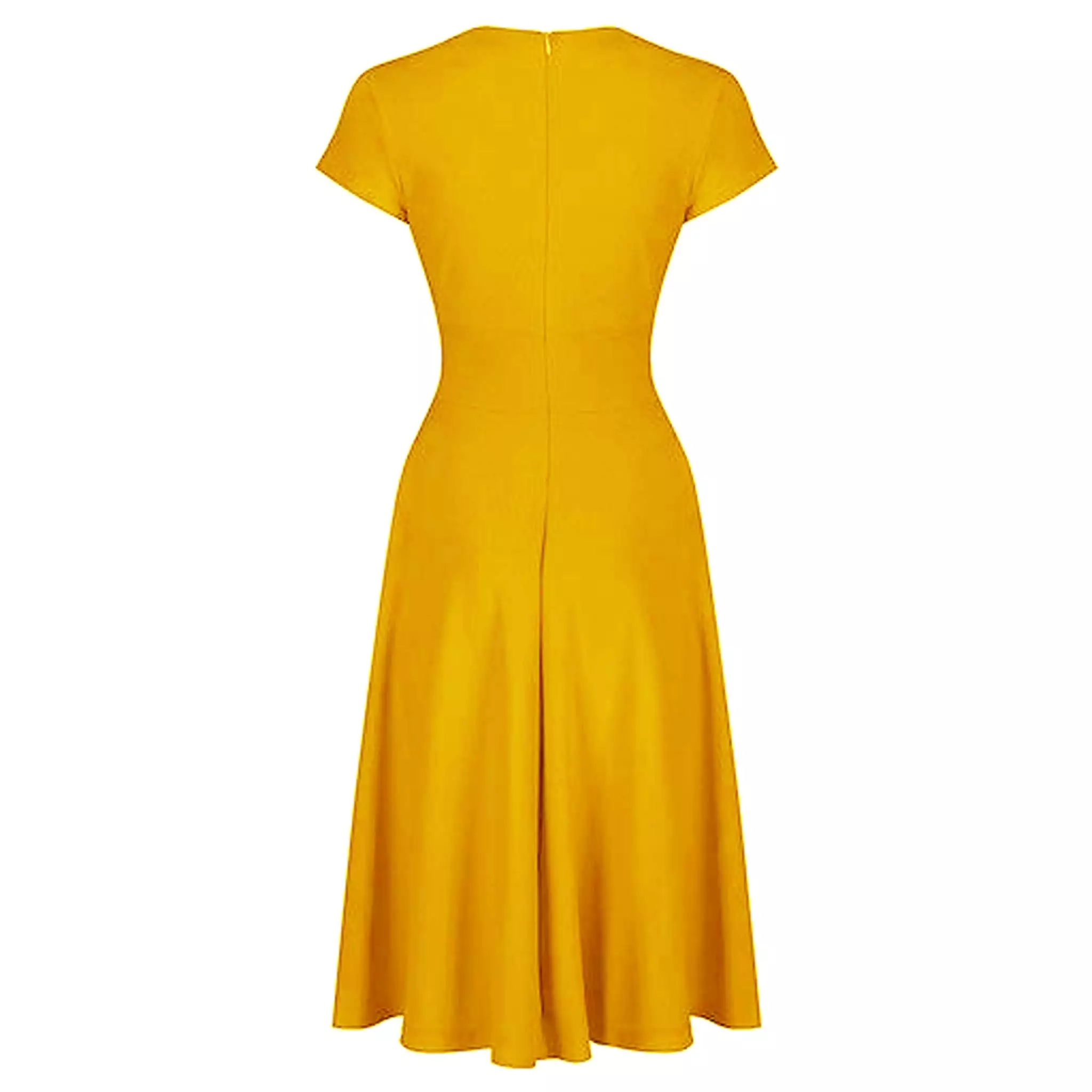 Honey Yellow A Line Vintage Crossover Capped Sleeve Swing Dress