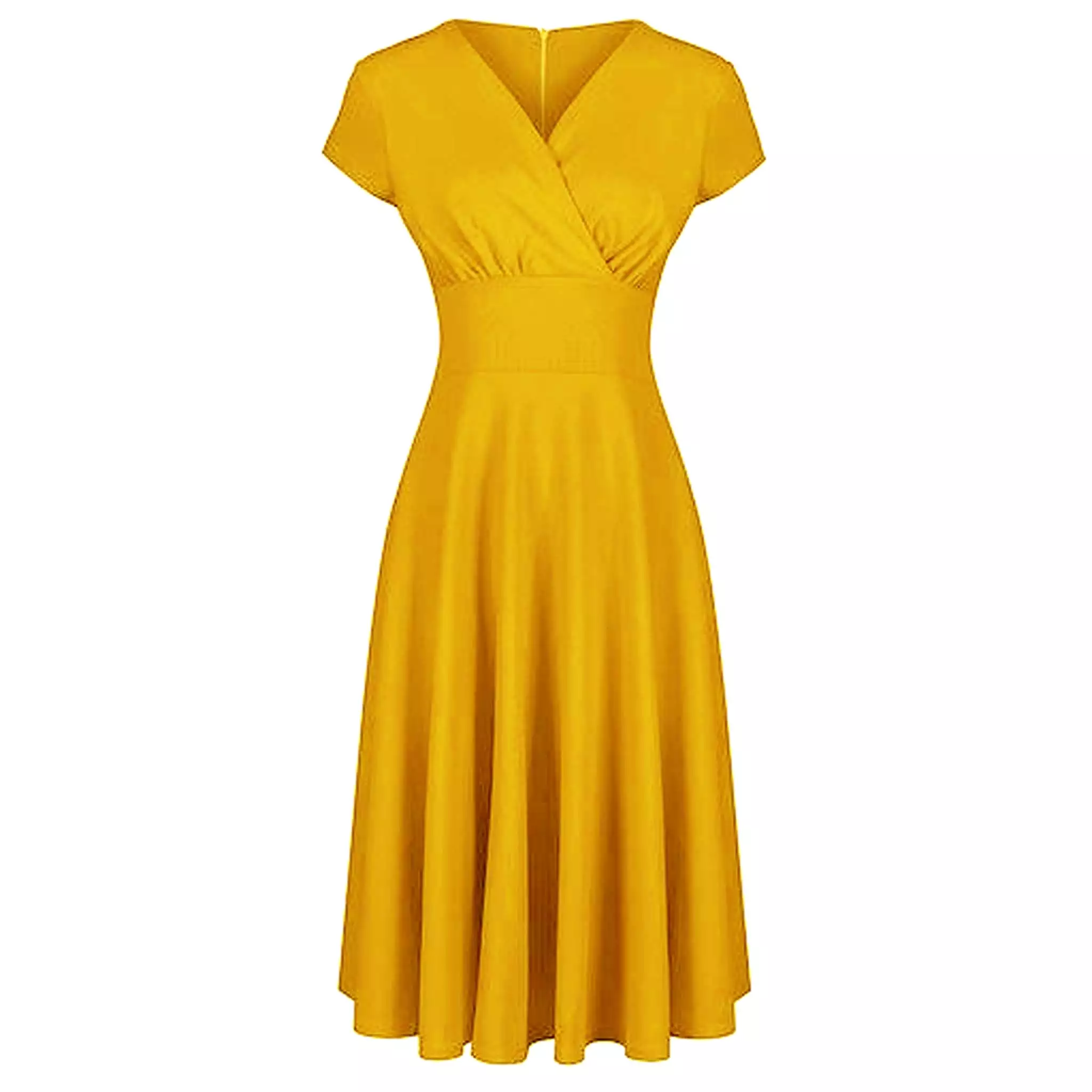 Honey Yellow A Line Vintage Crossover Capped Sleeve Swing Dress